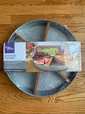 Galvanized Metal and Wood Lazy Susan